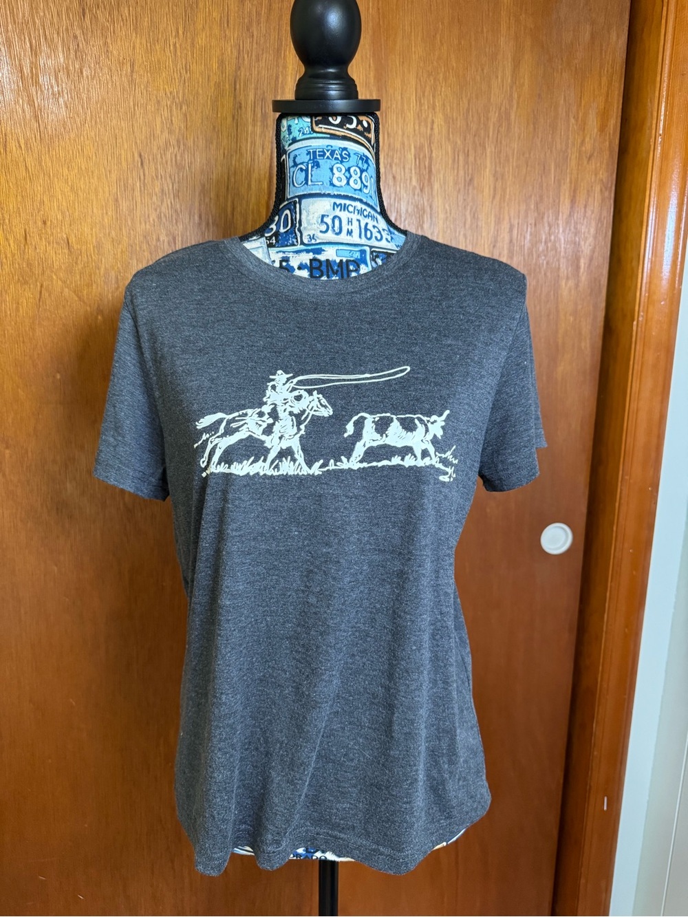 SHEIN Charcoal Grey Crewneck Rodeo Graphic Tee